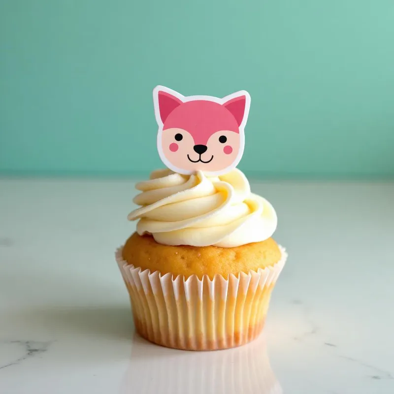 Cupcake con topper de papel de azúcar impreso con un zorro de estilo infantil