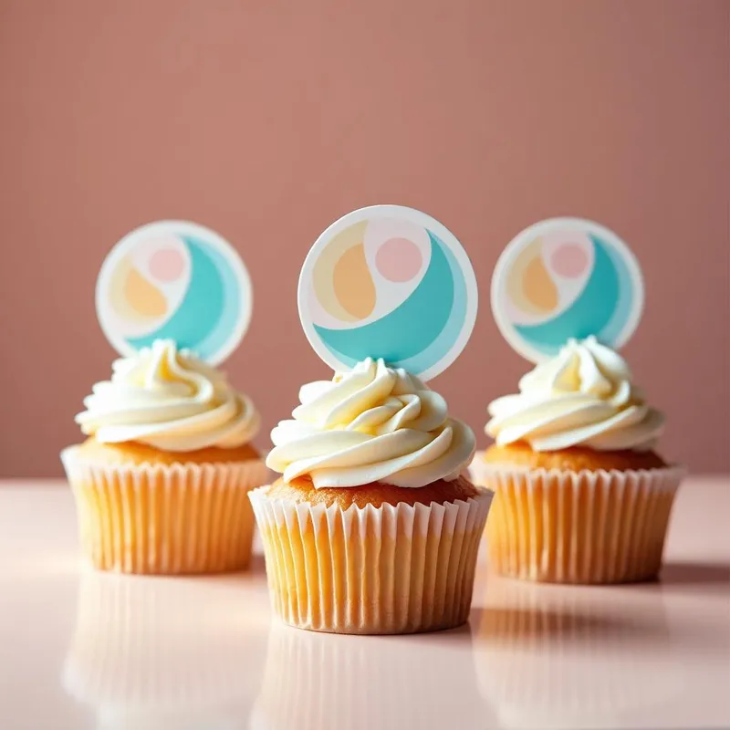 Cupcakes corporativos con toppers impresos idénticos de diseño abstracto